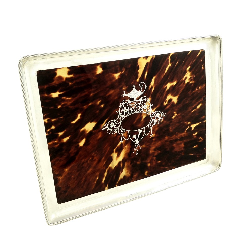Antique Edwardian Sterling Silver & Tortoiseshell Dressing Tray 1909