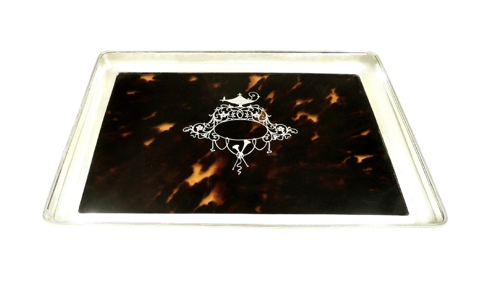 Antique Edwardian Sterling Silver & Tortoiseshell Dressing Tray 1909 View V