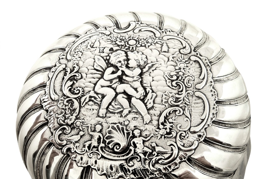 Antique Victorian Sterling Silver & Glass 'Cherub' Vanity Pot / Jar 1896 View VI