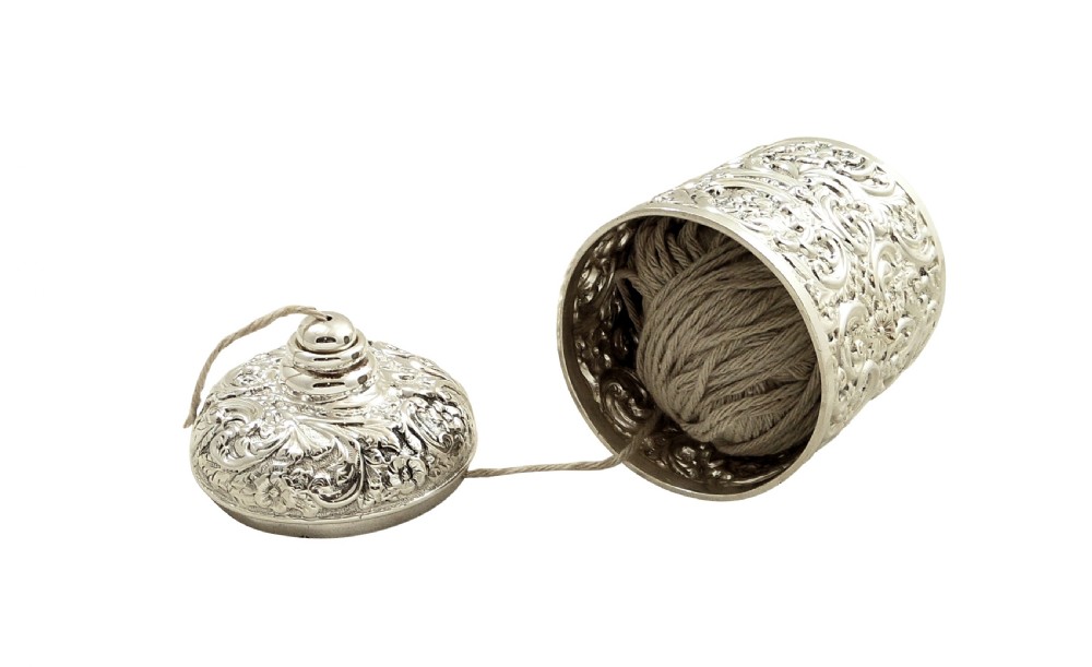 Antique Victorian Sterling Silver String Box / Holder 1900 View II