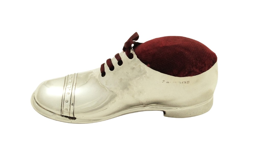 Large Antique Edwardian Sterling Silver Shoe Pin Cushion 1910 View VII
