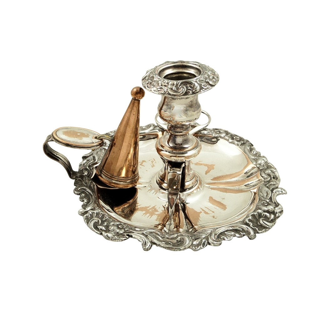 Antique Regency Sheffield Plate Chamberstick with Snuffer & Scissors c1820