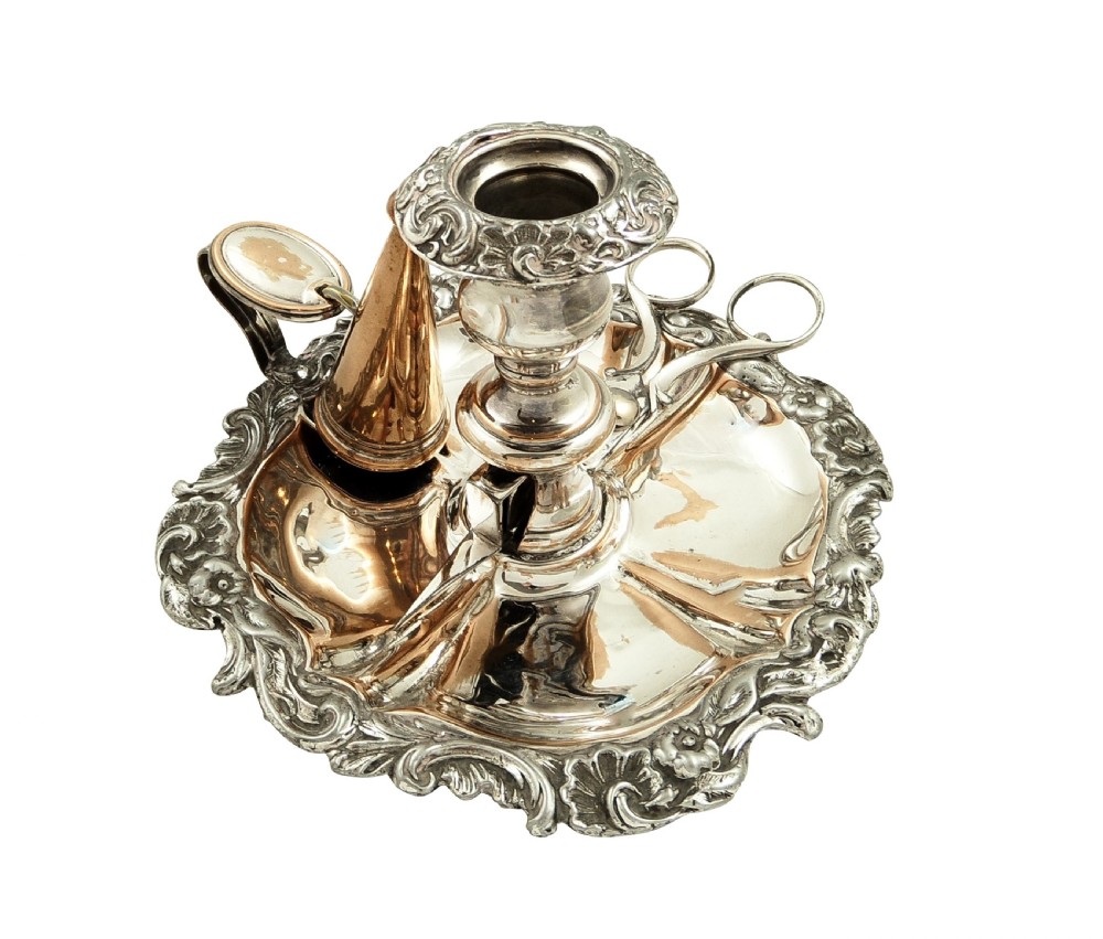 Antique Regency Sheffield Plate Chamberstick with Snuffer & Scissors c1820 View IV
