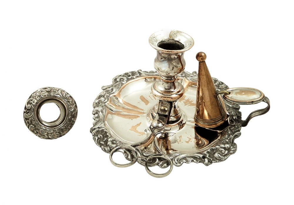 Antique Regency Sheffield Plate Chamberstick with Snuffer & Scissors c1820 View VI