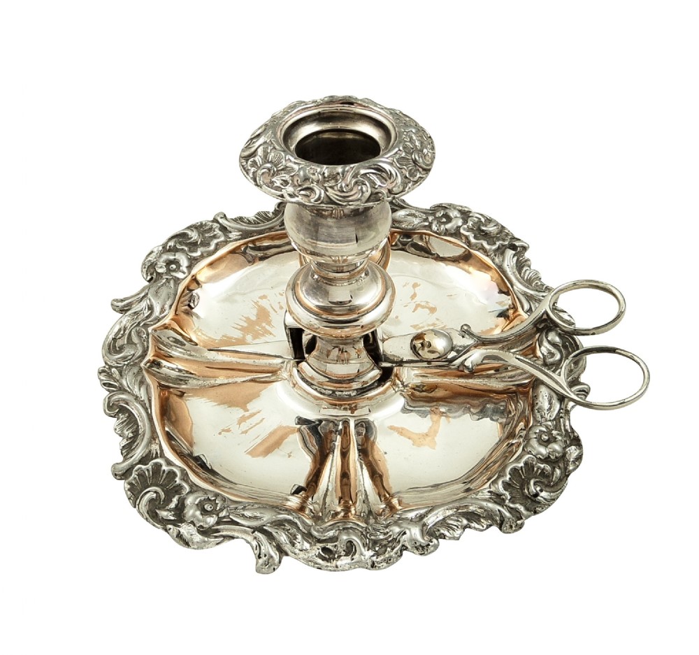 Antique Regency Sheffield Plate Chamberstick with Snuffer & Scissors c1820 View VIII