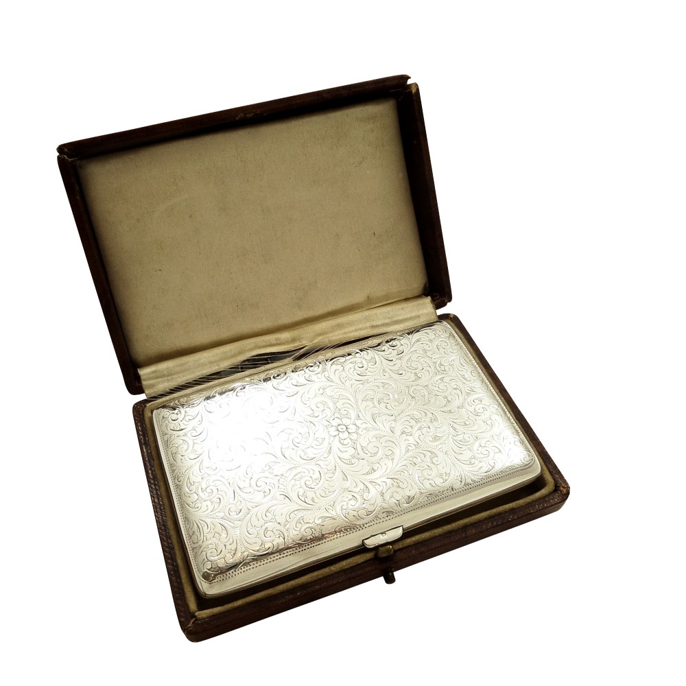 Antique Sterling Silver Cigar Case in Case 1911