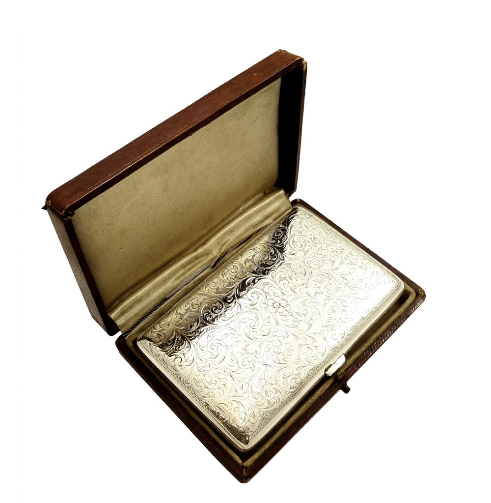 Antique Sterling Silver Cigar Case in Case 1911 View X