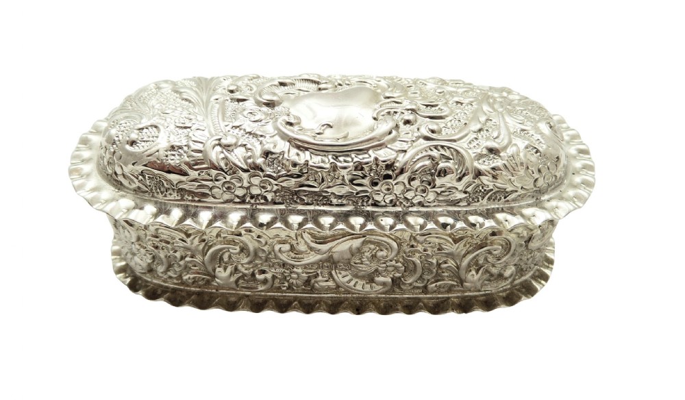 Antique Victorian Sterling Silver Ring Box 1895 View V
