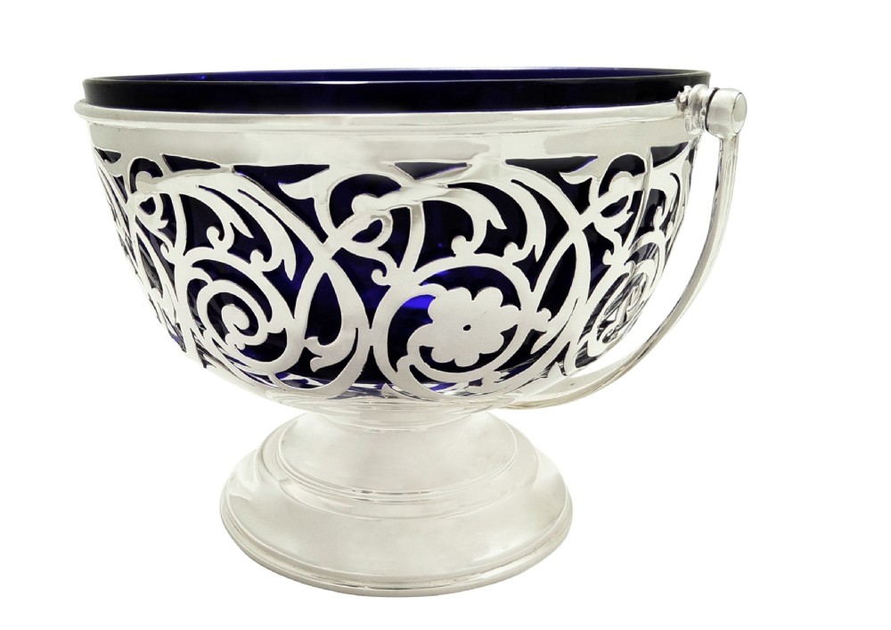 Antique Edwardian Sterling Silver Basket with Liner 1907 View II