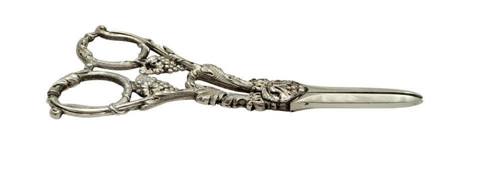 Antique Victorian Sterling Silver Grape Shears / Scissors in Case 1892 View II