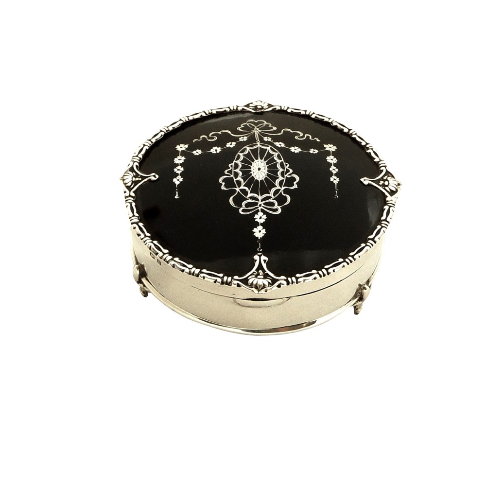 Antique Sterling Silver & Tortoiseshell Trinket Box 1912