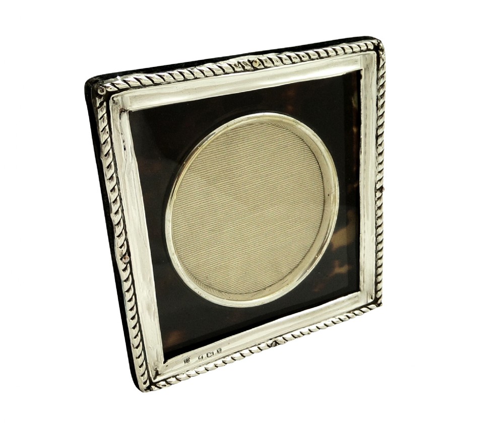 Antique Edwardian Sterling Silver & Tortoiseshell Photo Frame 1905 View VIII