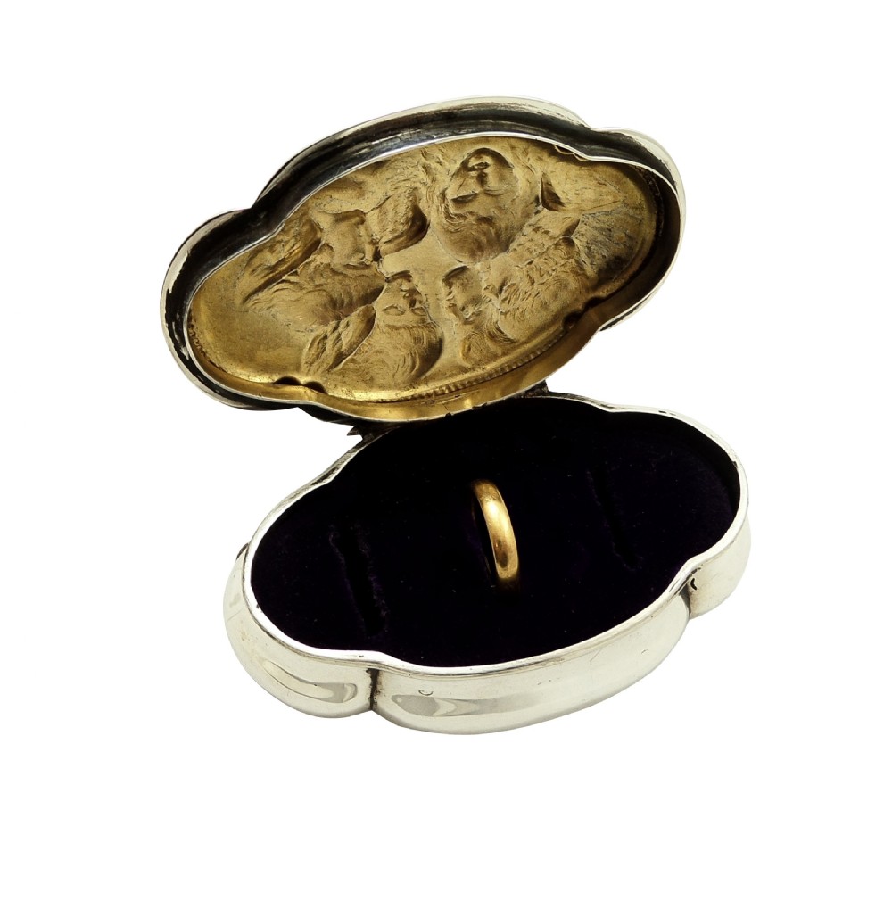 Antique Victorian Sterling Silver 'Cherub' Ring Box 1898 View III