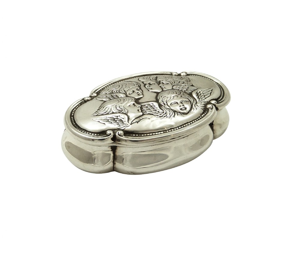 Antique Victorian Sterling Silver 'Cherub' Ring Box 1898 View VI