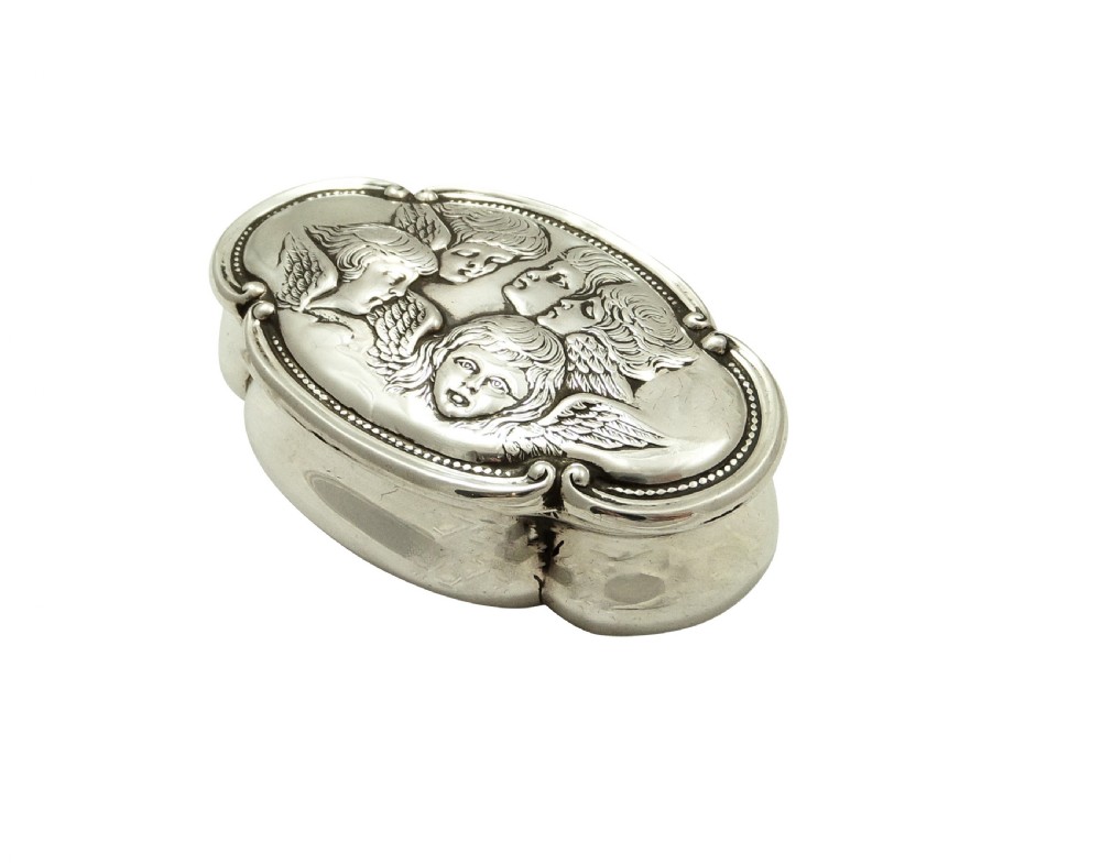 Antique Victorian Sterling Silver 'Cherub' Ring Box 1898 View VII
