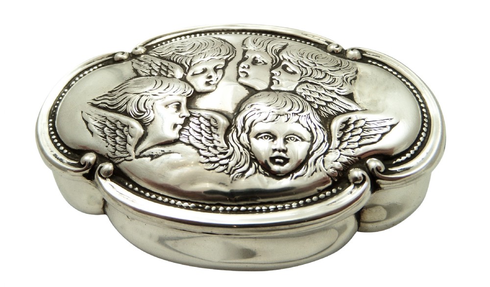Antique Victorian Sterling Silver 'Cherub' Ring Box 1898 View IX