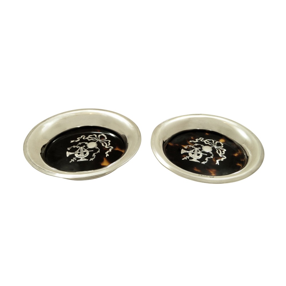 Pair of Antique Sterling Silver & Tortoiseshell Pin Trays 1917