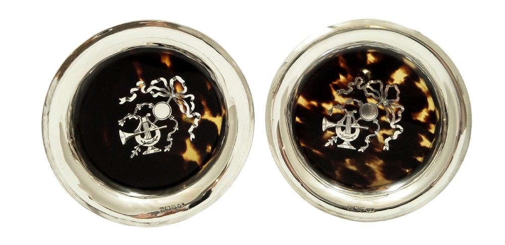 Pair of Antique Sterling Silver & Tortoiseshell Pin Trays 1917 View VI