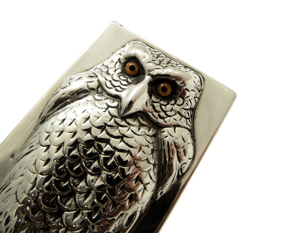 Unusual Antique Edwardian Sterling Silver Owl Match Box Holder 1903 View V