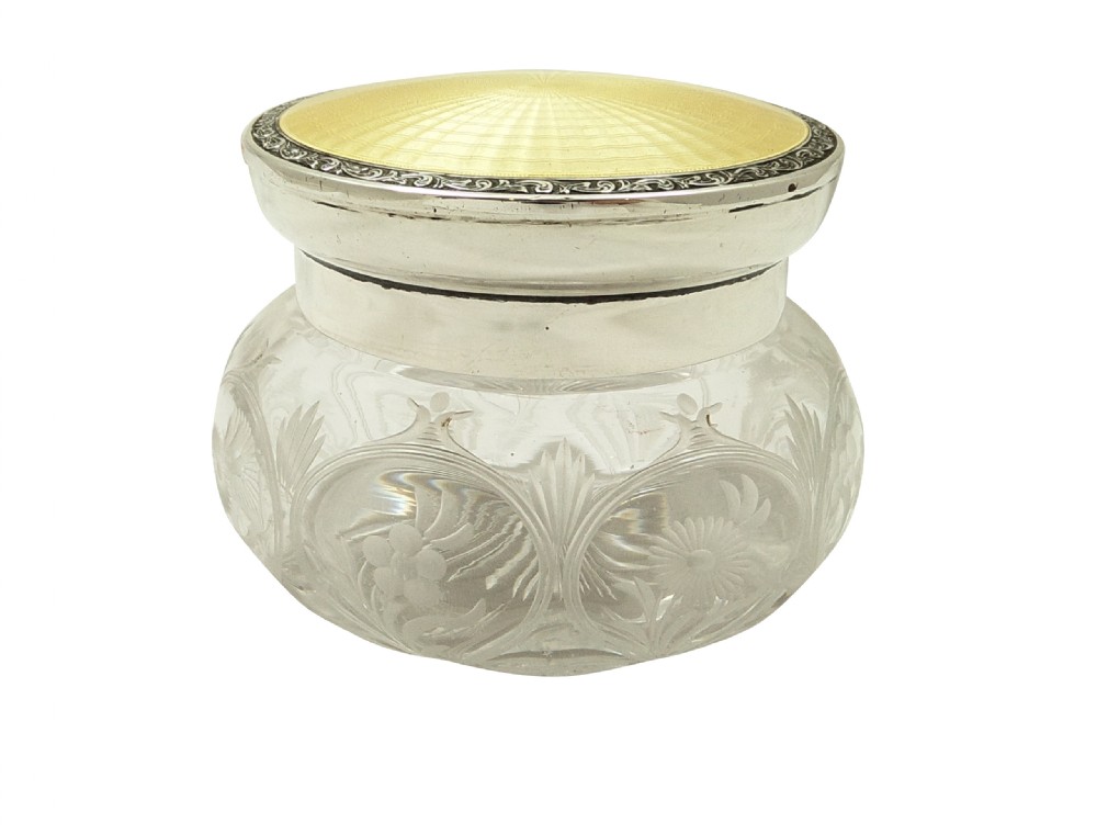 Antique Sterling Silver & Enamel Top Vanity Jar 1928 View V