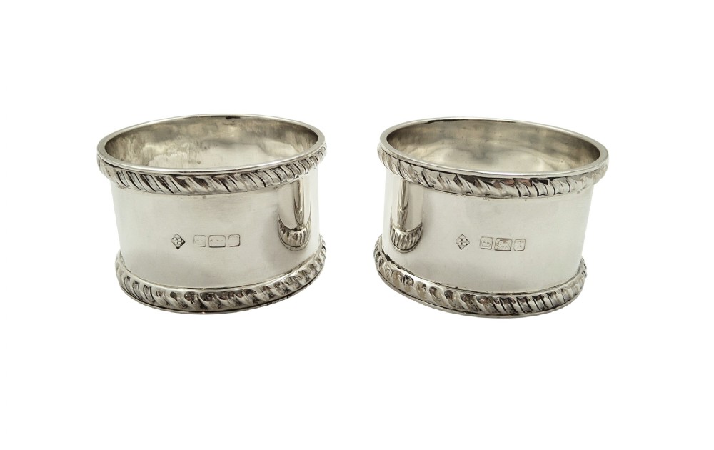Pair of Antique Edwardian Sterling Silver Napkin Rings in Case 1909 View II