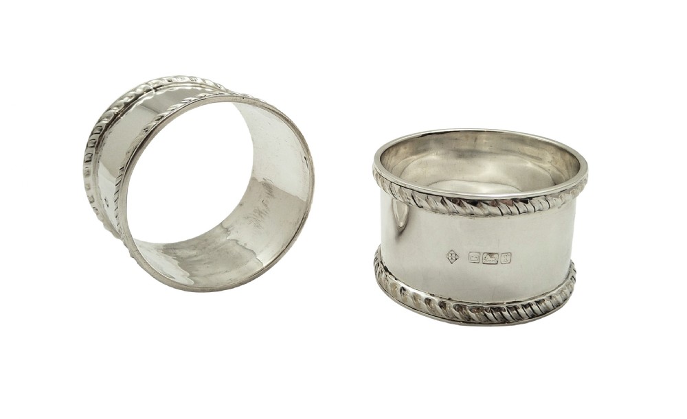 Pair of Antique Edwardian Sterling Silver Napkin Rings in Case 1909 View III