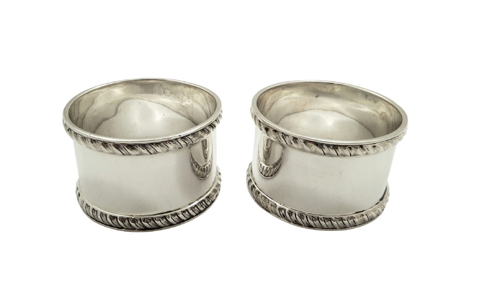 Pair of Antique Edwardian Sterling Silver Napkin Rings in Case 1909 View V