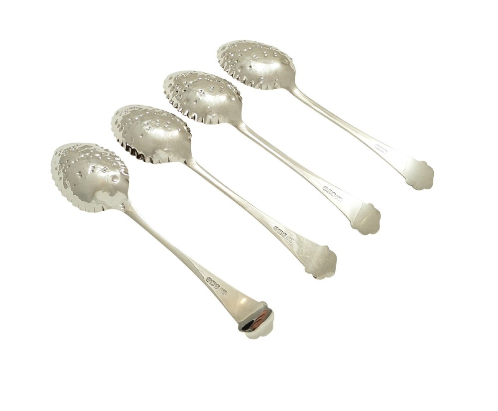 Set of 4 Antique Victorian Sterling Silver Berry Serving Spoons 1898 View II