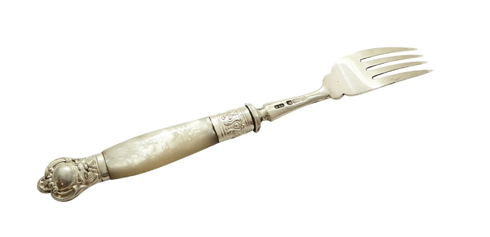 Set 6 Antique Edwardian Sterling Silver & Mother of Pearl Desert Forks 1903/1904 View VIII