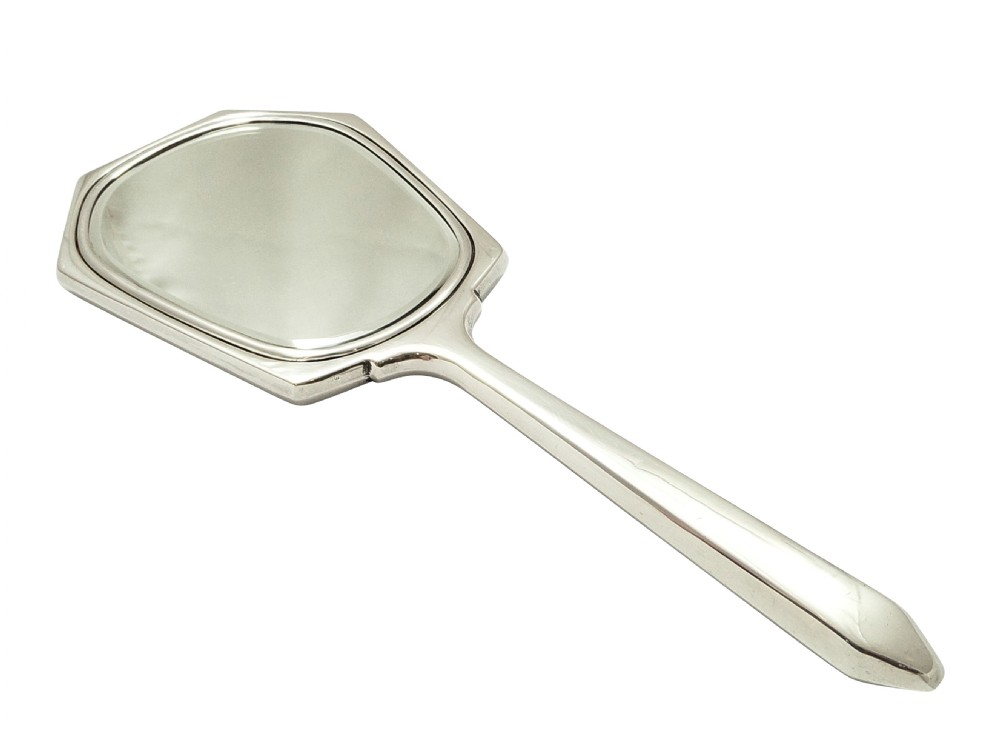Genuine Vintage Art Deco Sterling Silver & Green Enamel Hand Mirror 1938 View III