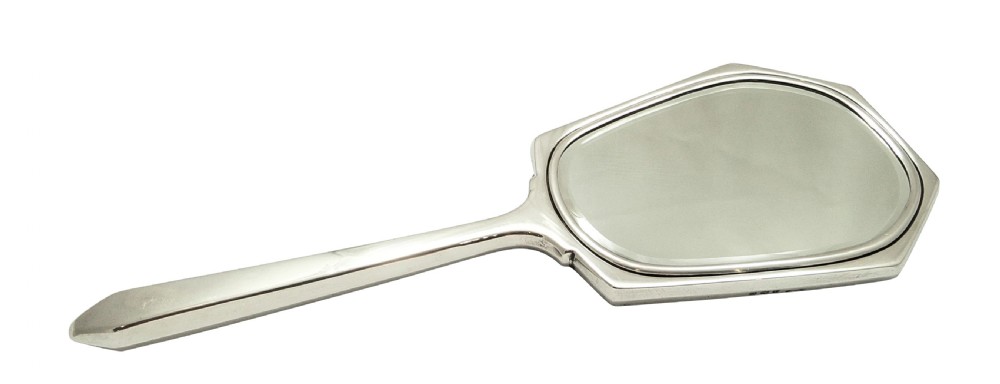 Genuine Vintage Art Deco Sterling Silver & Green Enamel Hand Mirror 1938 View VIII