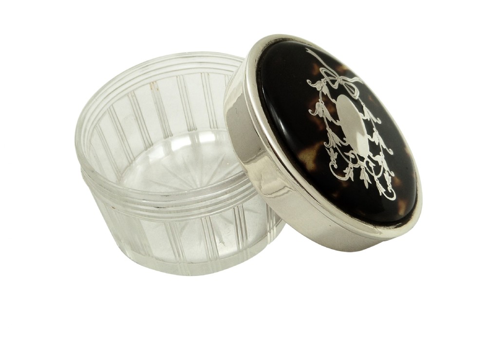 Antique Sterling Silver & Tortoiseshell Vanity Jar 1933 View II