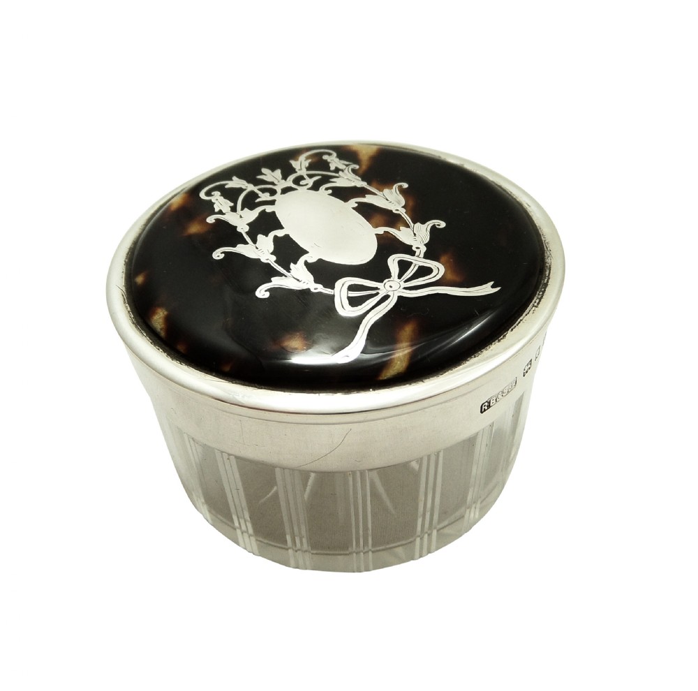Antique Sterling Silver & Tortoiseshell Vanity Jar 1933 View IV