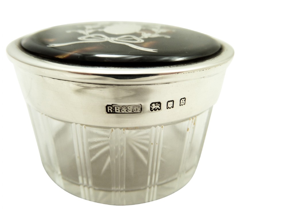 Antique Sterling Silver & Tortoiseshell Vanity Jar 1933 View V