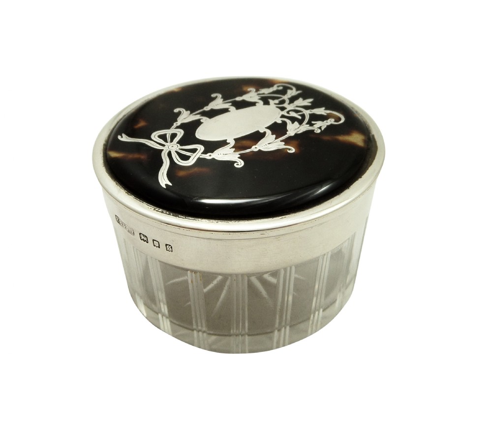 Antique Sterling Silver & Tortoiseshell Vanity Jar 1933 View IX