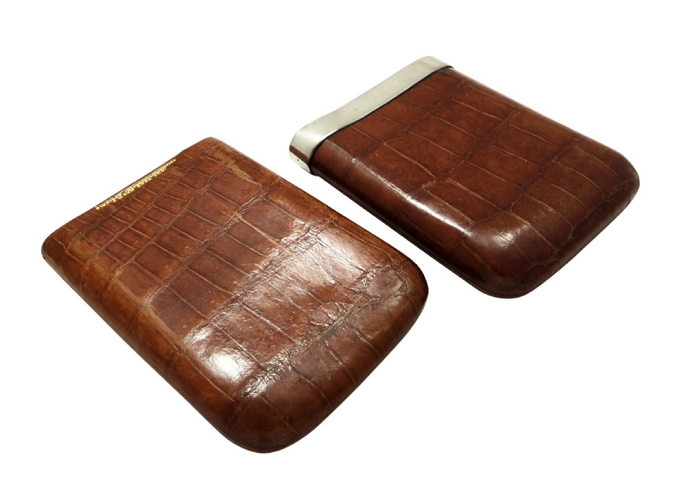 Antique Sterling Silver & Crocodile Leather Cigar Case 1911 View III