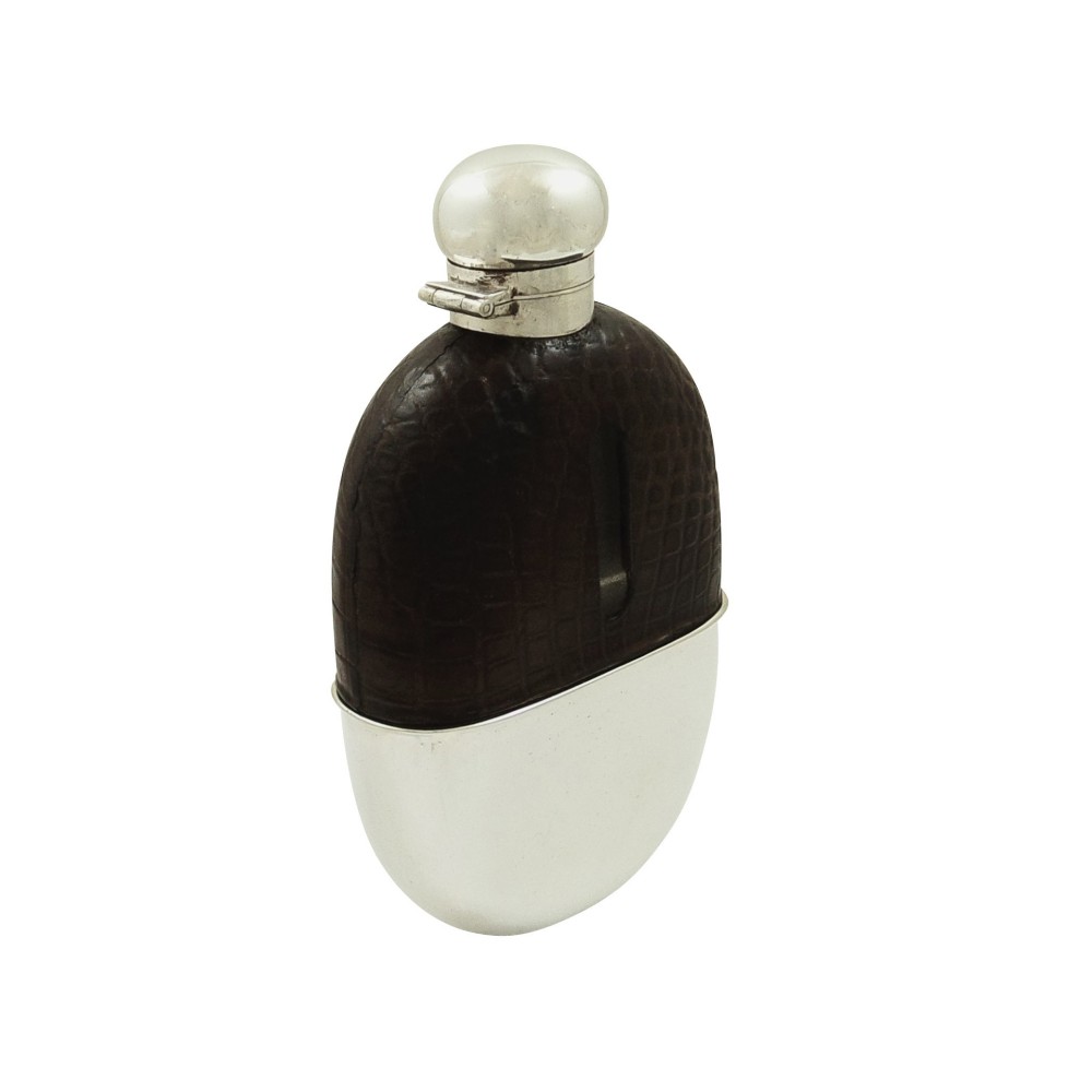 Antique Victorian Silver Plated & Crocodile Hip Flask c1890 Mappin & Webb
