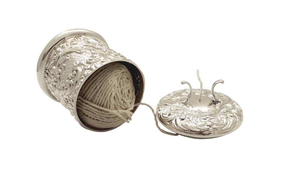 Antique Victorian Sterling Silver String Box / Holder 1900 View VII