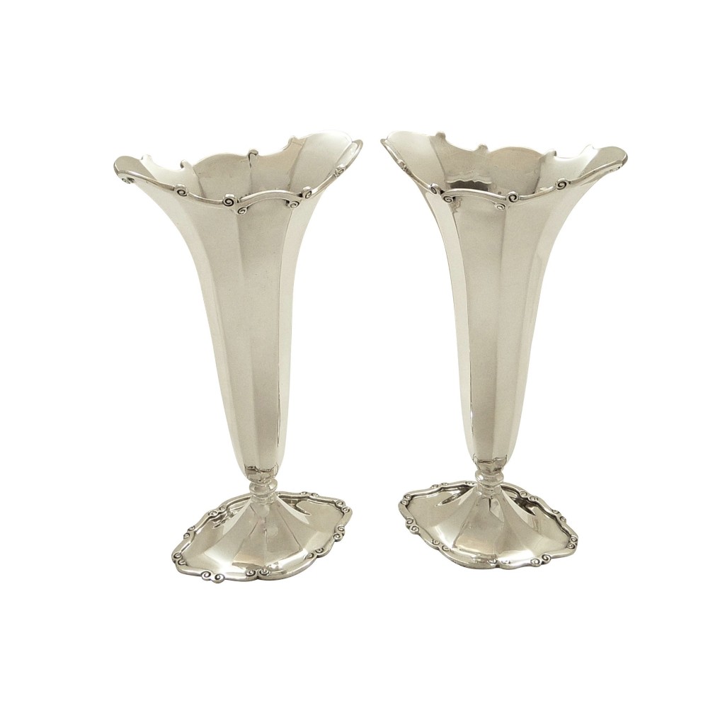 Pair of Antique Sterling Silver Vases 1912