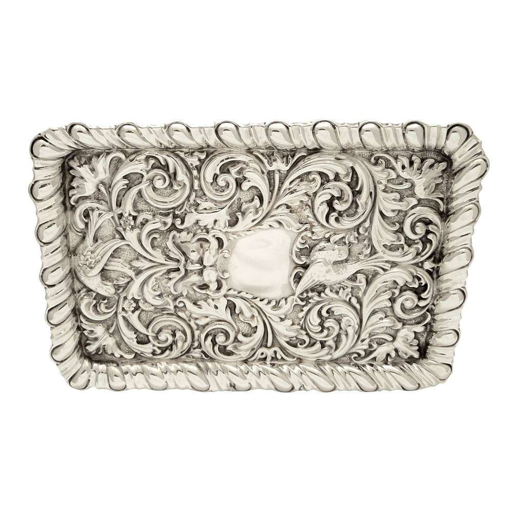 Antique Edwardian Sterling Silver 'Birds' Dressing Tray 1906