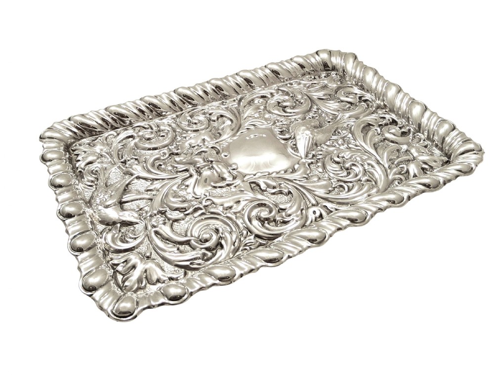 Antique Edwardian Sterling Silver 'Birds' Dressing Tray 1906 View V