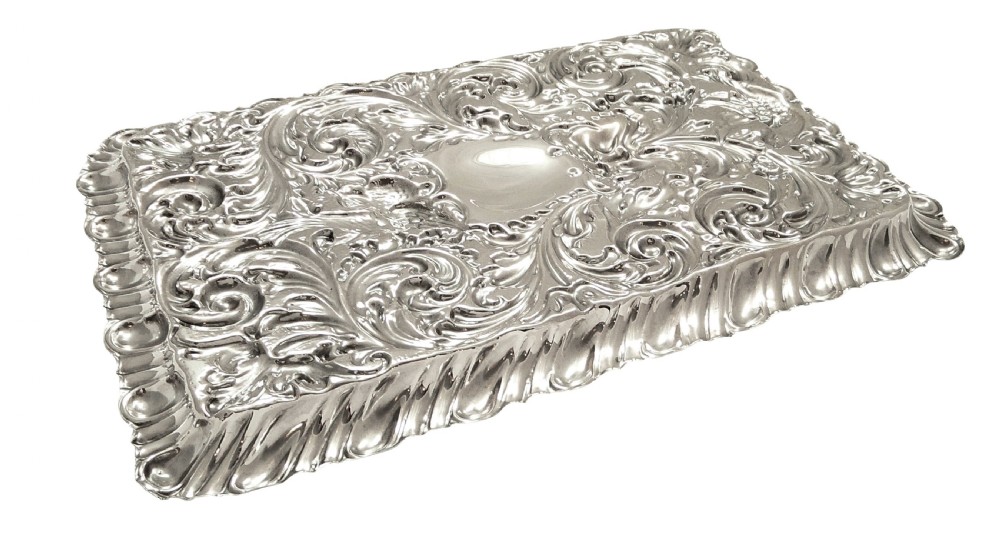 Antique Edwardian Sterling Silver 'Birds' Dressing Tray 1906 View VIII