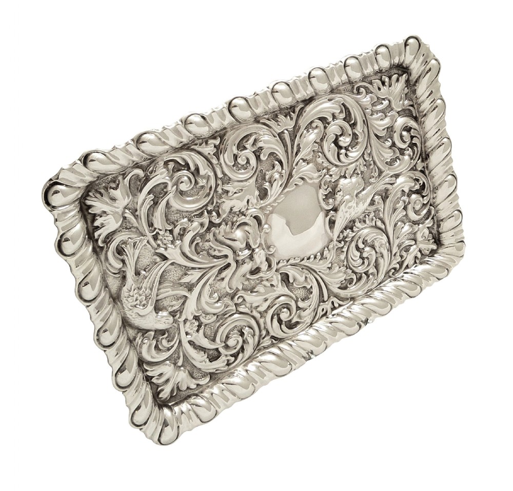 Antique Edwardian Sterling Silver 'Birds' Dressing Tray 1906 View X