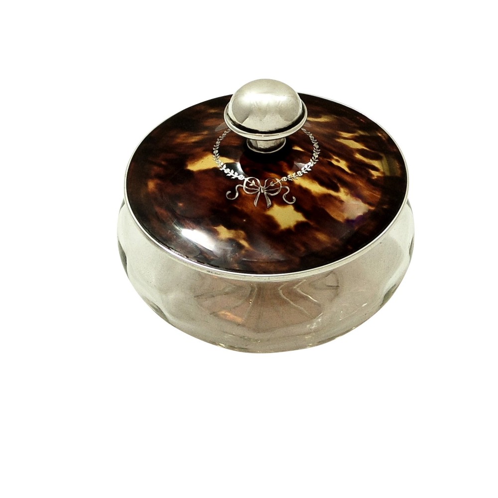 Antique Sterling Silver & Tortoiseshell Vanity / Powder Jar 1926