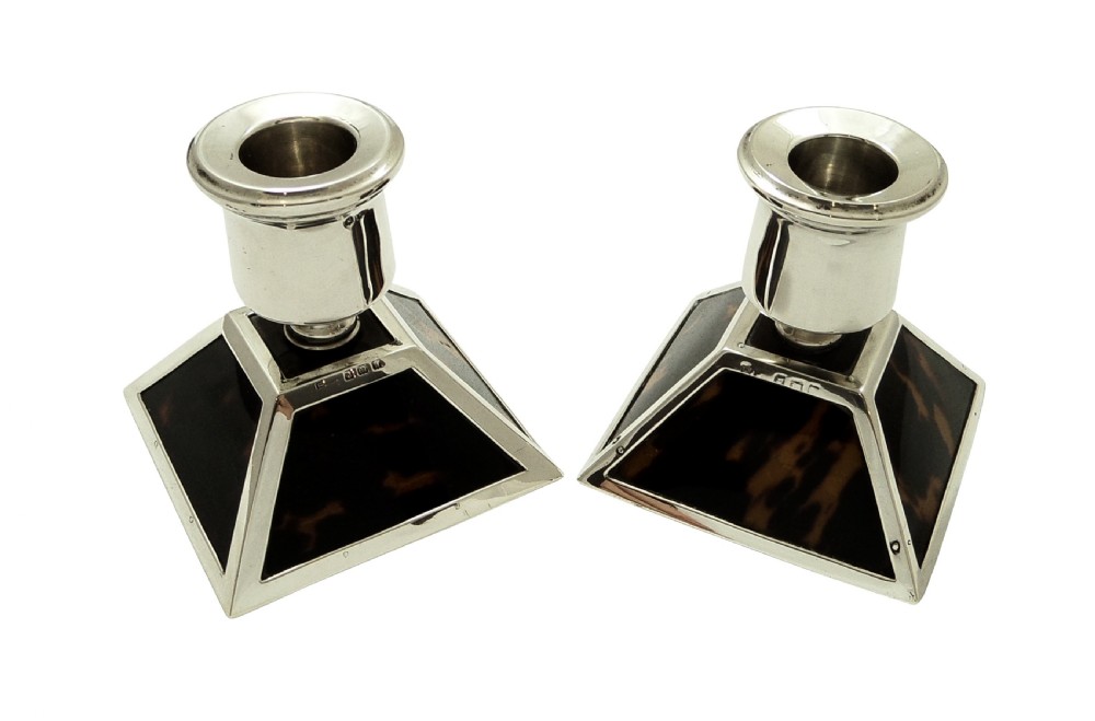 Antique Sterling Silver & Tortoiseshell Inkwell & Candlesticks Desk Set 1922 View XI