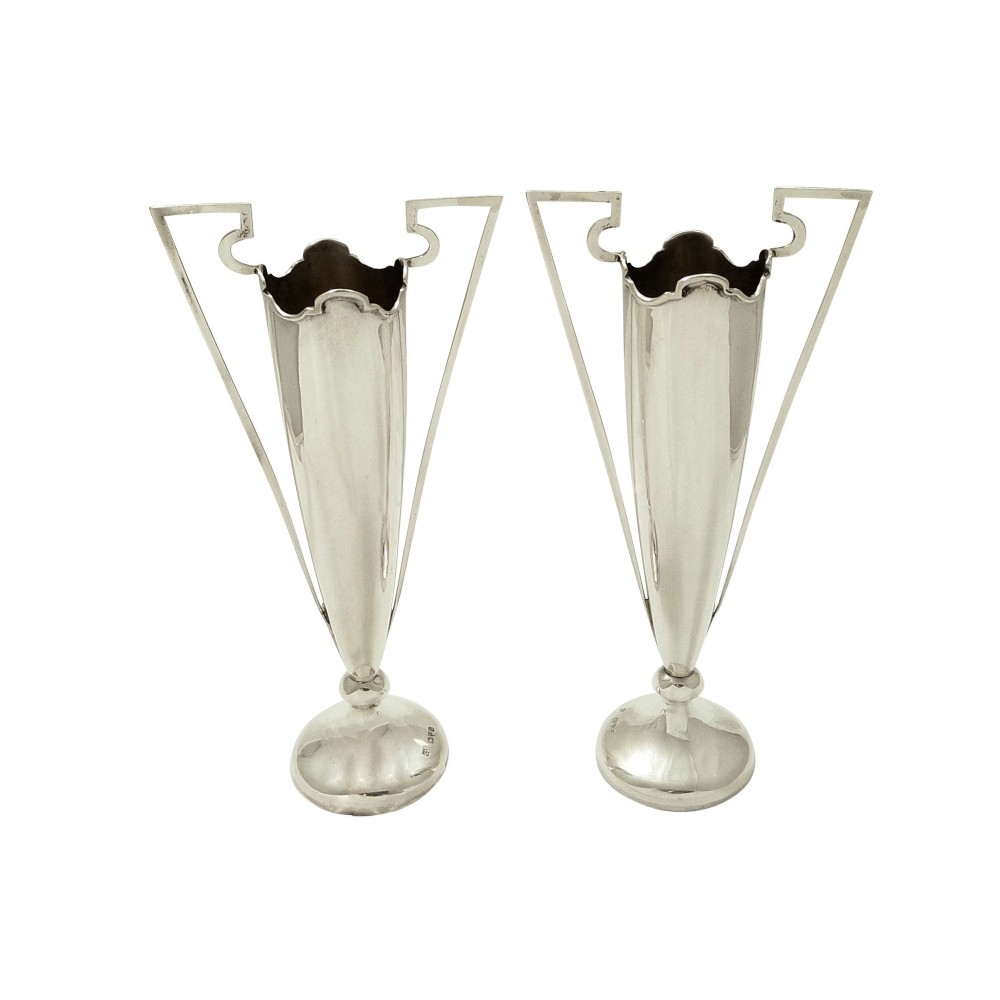 Pair of Antique Sterling Silver Vases 1908