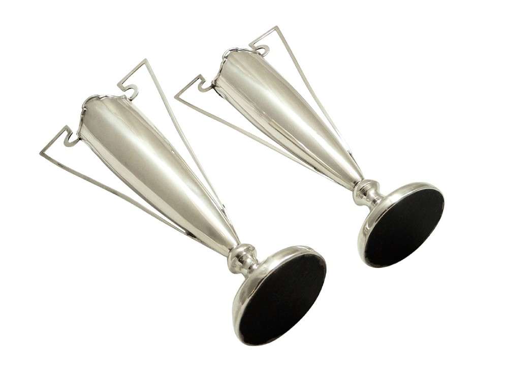 Pair of Antique Sterling Silver Vases 1908 View V