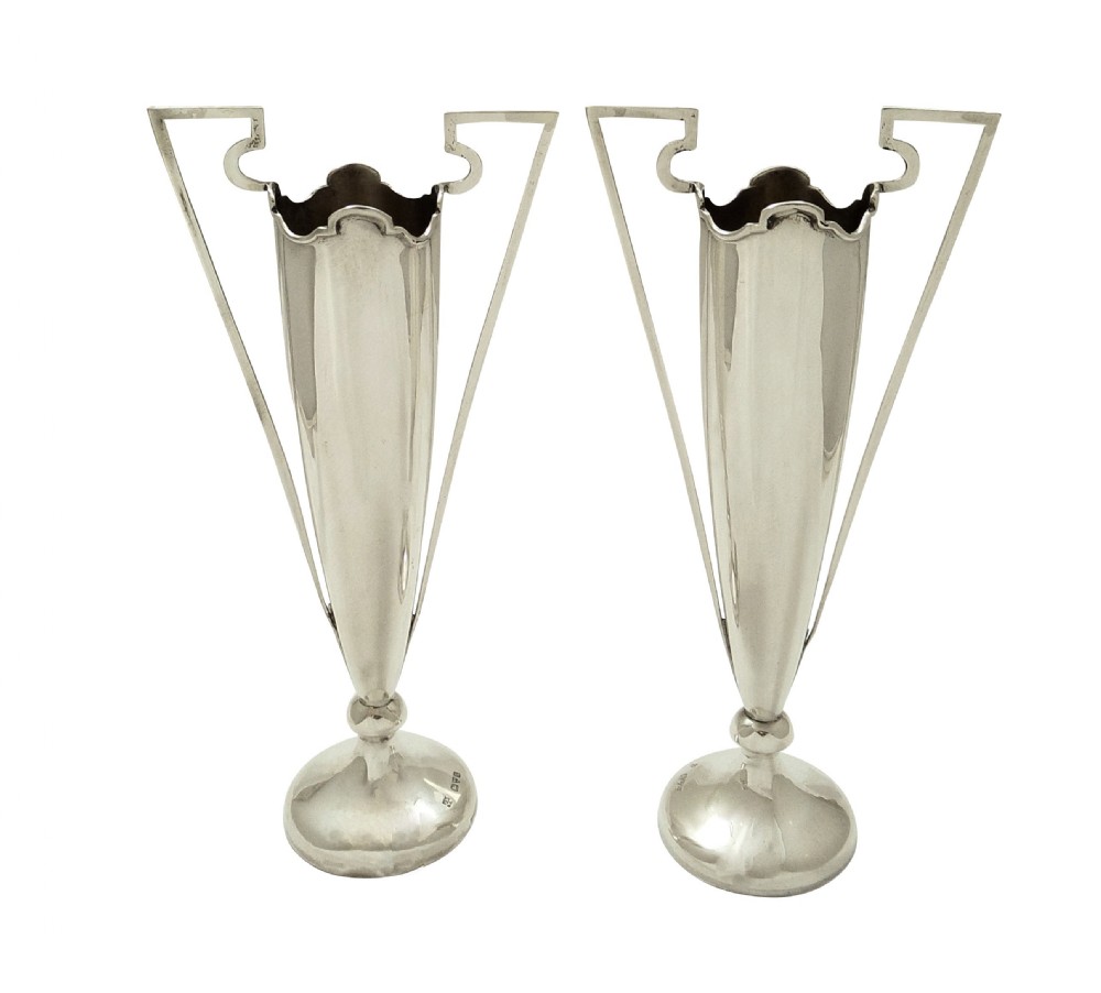 Pair of Antique Sterling Silver Vases 1908 View VII