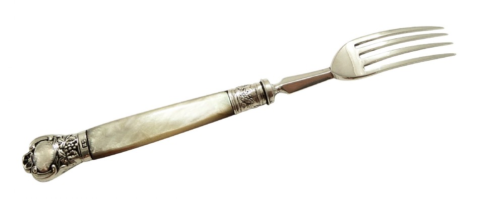Set of 6 Antique Victorian Sterling Silver & Mother of Pearl Desert Forks 1896  View VIII