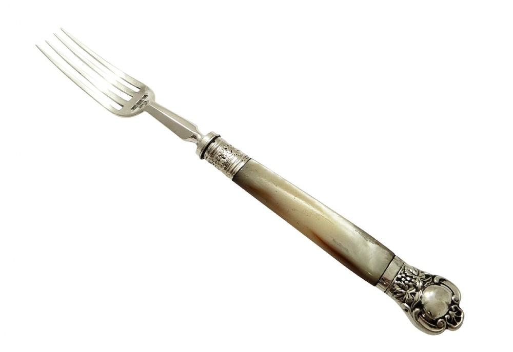 Set of 6 Antique Victorian Sterling Silver & Mother of Pearl Desert Forks 1896  View IX
